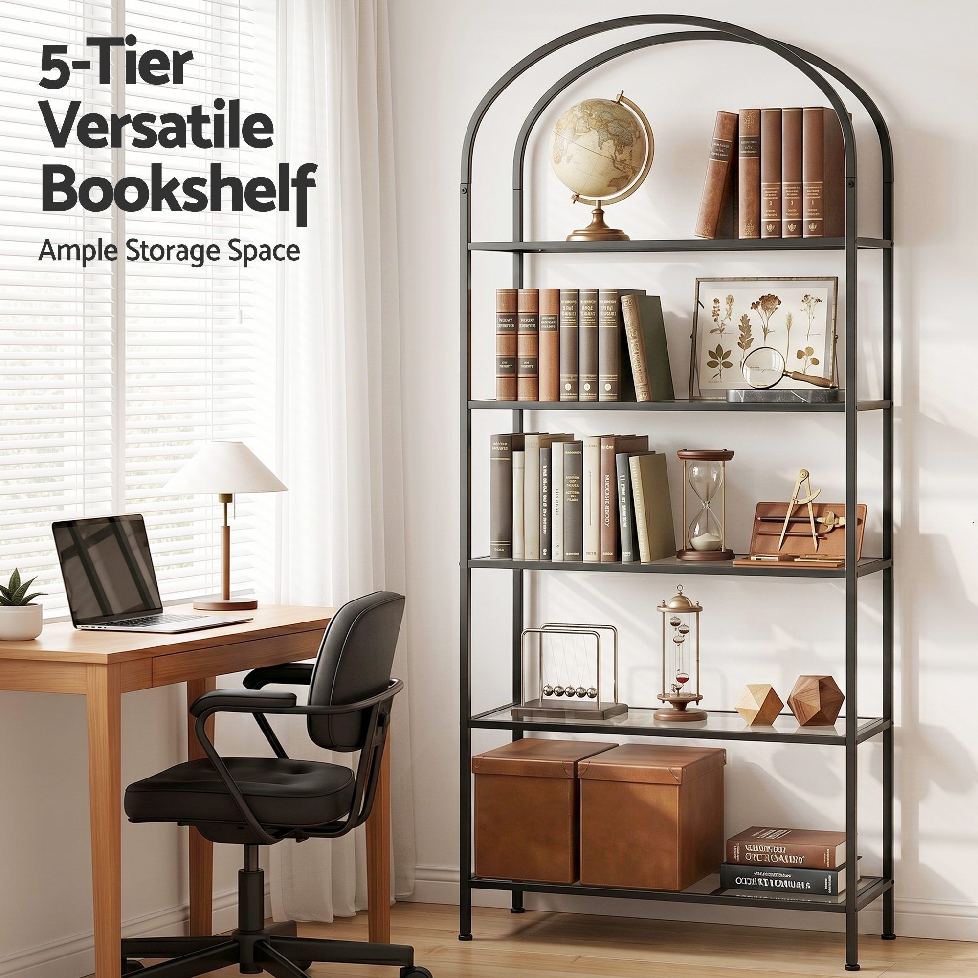 Artiss 5 Tiers Bookshelf Industrial Etagere Bookcase Display Shelf Black FUR-AB-DS-5T-BK