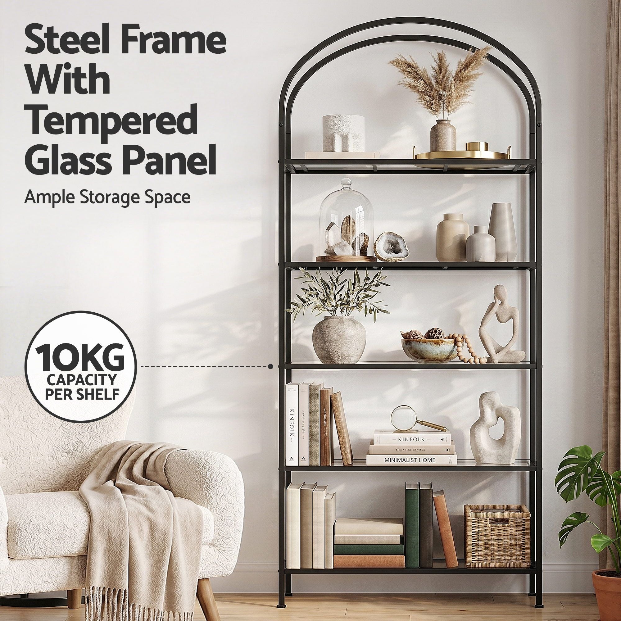 Artiss 5 Tiers Bookshelf Industrial Etagere Bookcase Display Shelf Black FUR-AB-DS-5T-BK