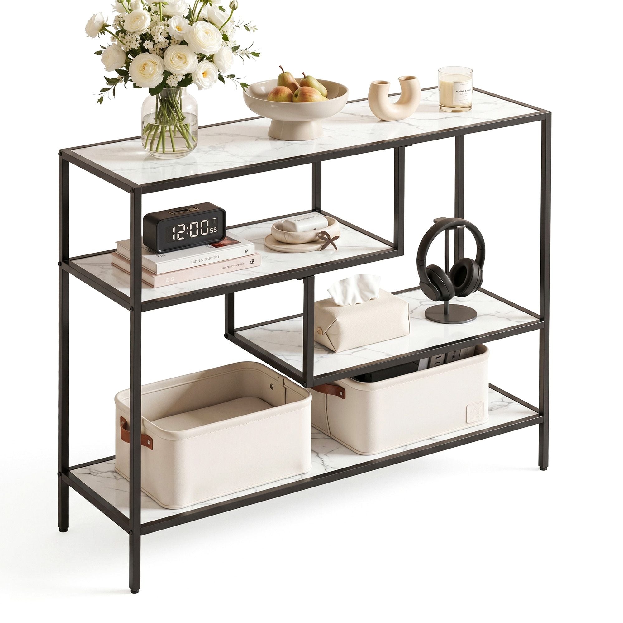 Artiss Console Table Entryway Hallway Marble Effect 4-Tier Storage Shelves White FUR-AC-CST-01-MBWH