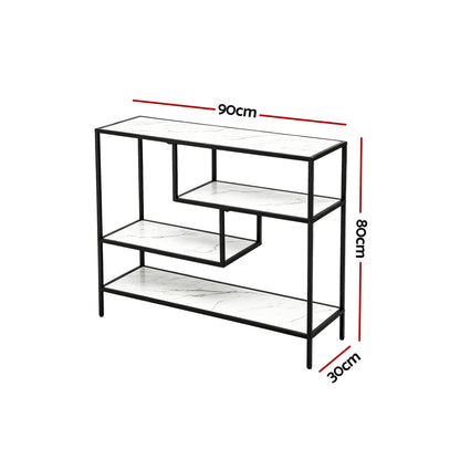 Artiss Console Table Entryway Hallway Marble Effect 4-Tier Storage Shelves White FUR-AC-CST-01-MBWH