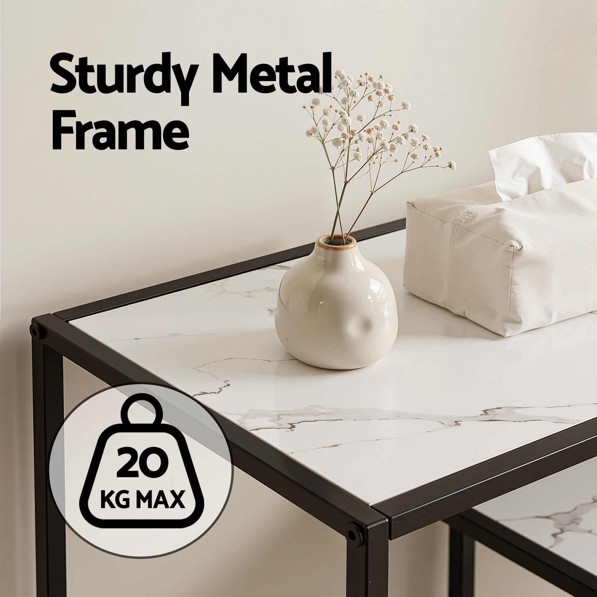 Artiss Console Table Entryway Hallway Marble Effect 4-Tier Storage Shelves White FUR-AC-CST-01-MBWH