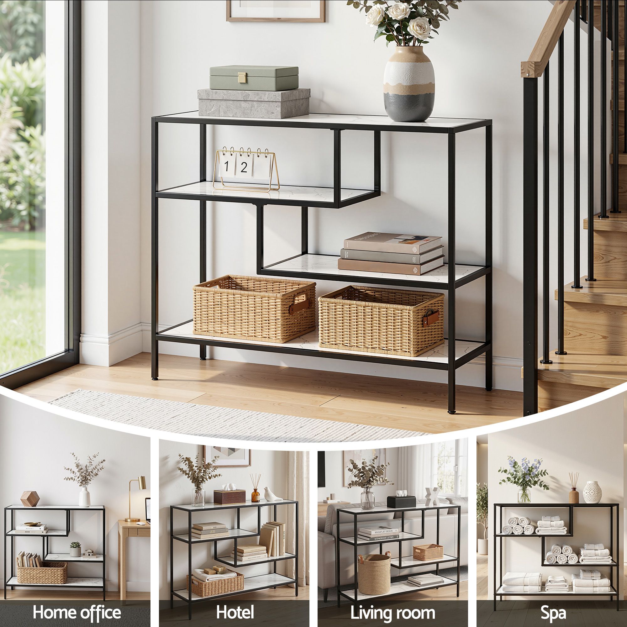 Artiss Console Table Entryway Hallway Marble Effect 4-Tier Storage Shelves White FUR-AC-CST-01-MBWH