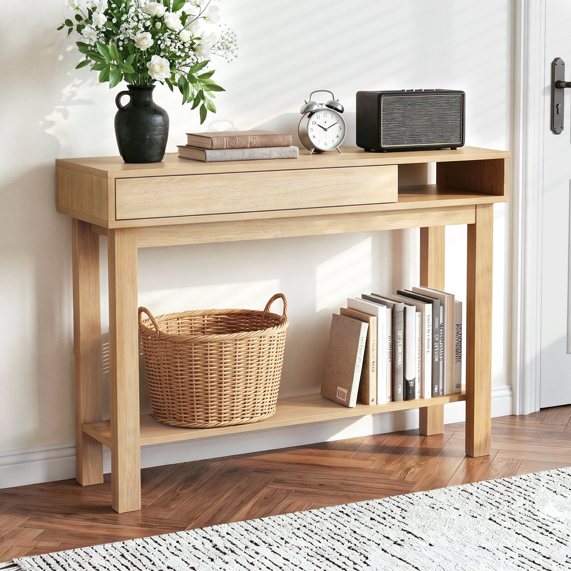 Artiss Console Table Entryway Hallway Sofa Side Table Drawer Shelf 100CM Wood FUR-AC-CST-02-WD