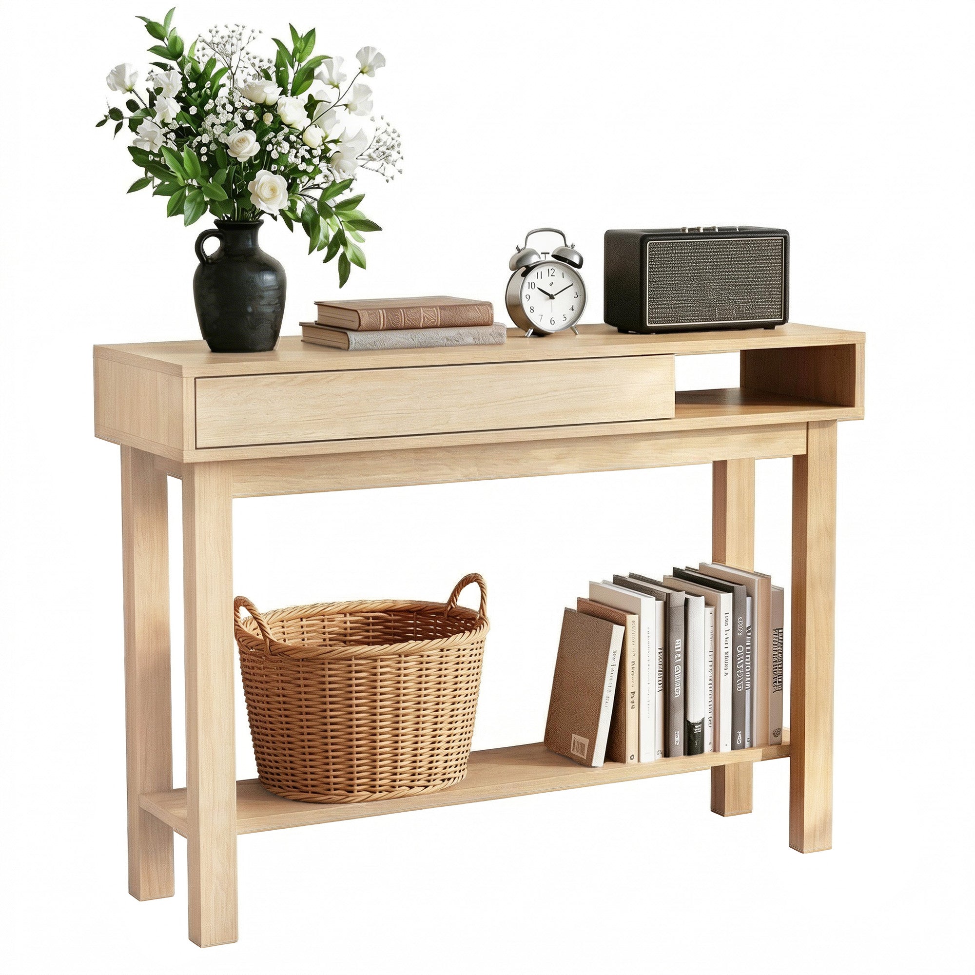 Artiss Console Table Entryway Hallway Sofa Side Table Drawer Shelf 100CM Wood FUR-AC-CST-02-WD