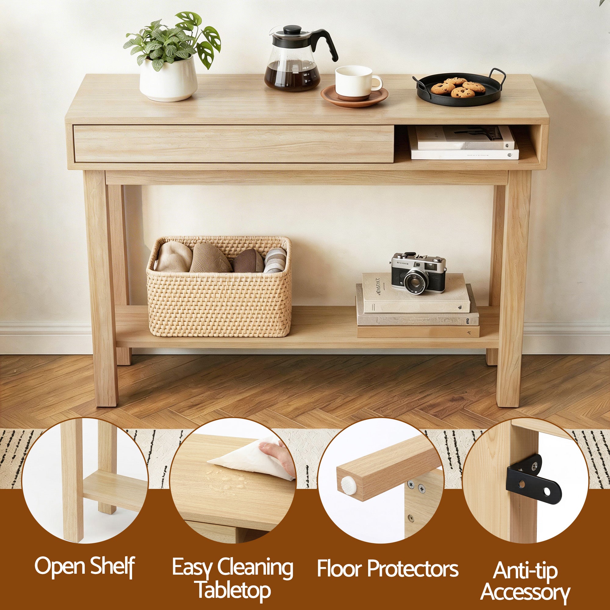 Artiss Console Table Entryway Hallway Sofa Side Table Drawer Shelf 100CM Wood FUR-AC-CST-02-WD