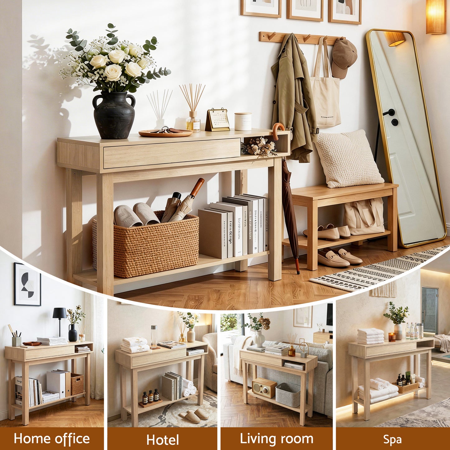 Artiss Console Table Entryway Hallway Sofa Side Table Drawer Shelf 100CM Wood FUR-AC-CST-02-WD