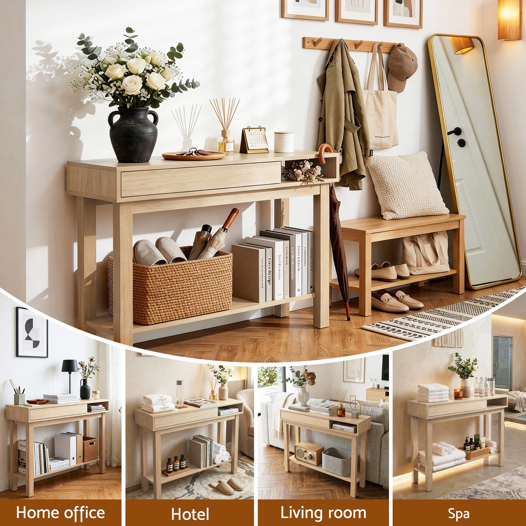 Artiss Console Table Entryway Hallway Sofa Side Table Drawer Shelf 100CM Wood FUR-AC-CST-02-WD