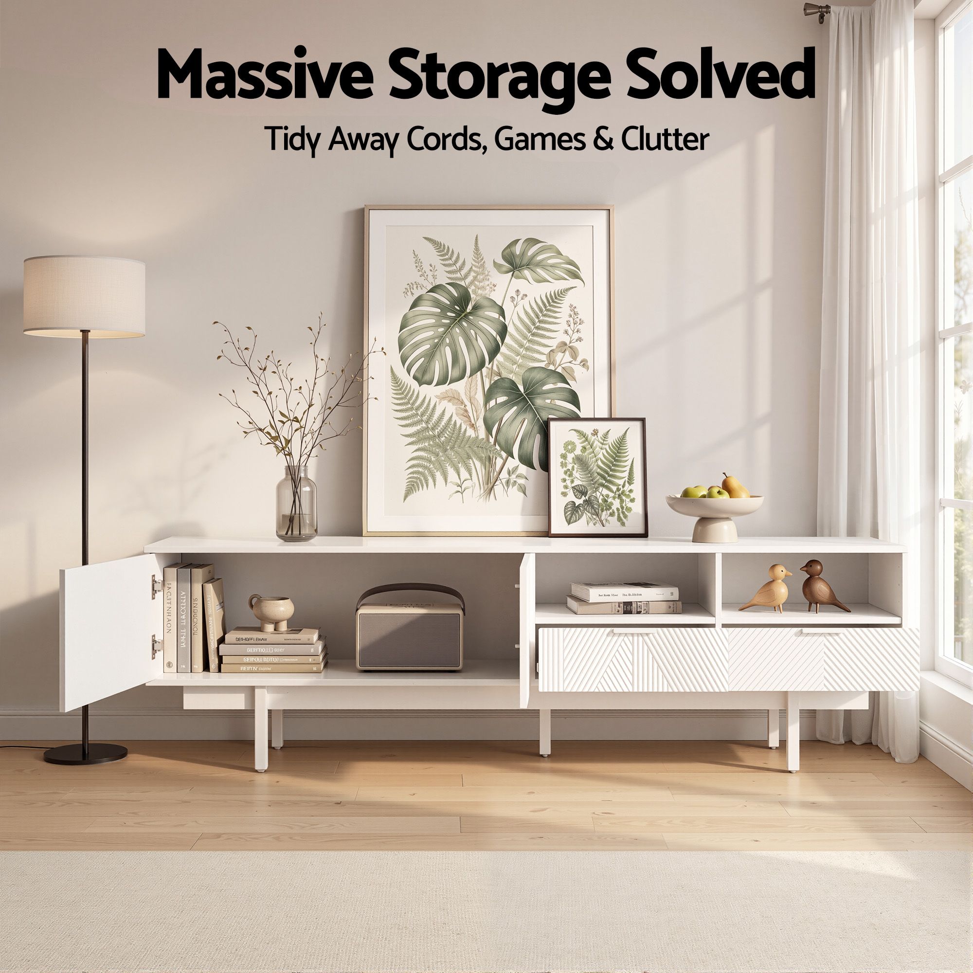 Artiss TV Unit Entertainment Unit Storage Cabinet Drawer 200cm White FUR-AG-TV01-WH-AB
