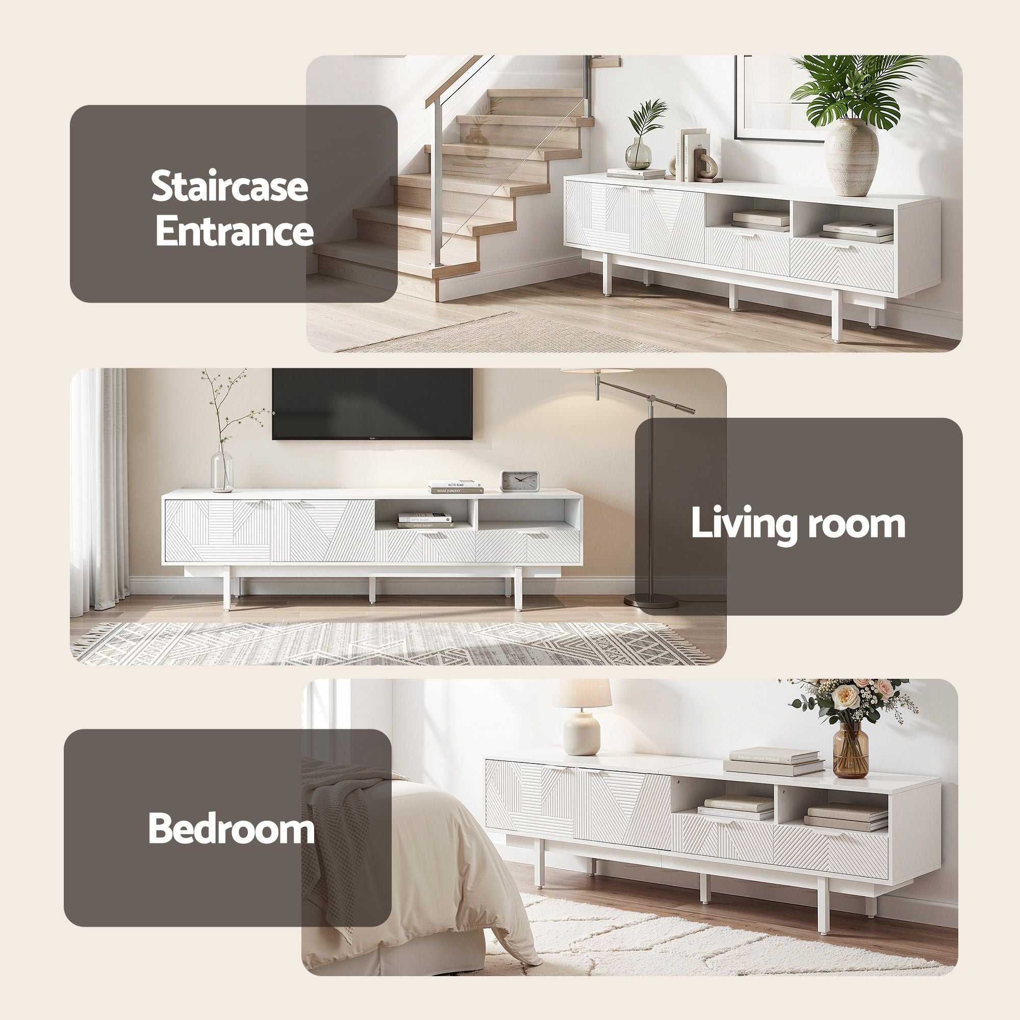 Artiss TV Unit Entertainment Unit Storage Cabinet Drawer 200cm White FUR-AG-TV01-WH-AB