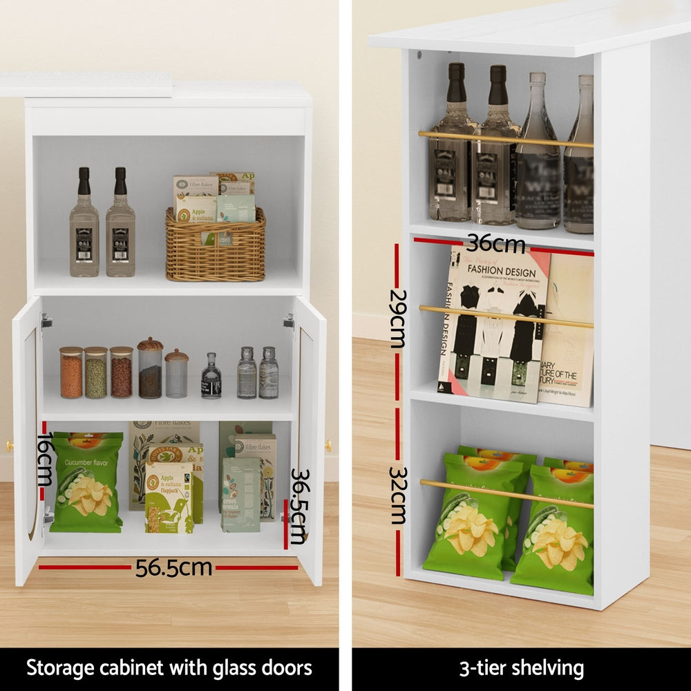 Artiss Bar Table Storage Cabinet Dining Wine Rack Home Office Desk Extendable FUR-BAR-TAB-02-MAR-AB