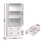 Artiss Buffet Sideboard 180cm Hutch Storage Cabinet Kitchen Drawer Door White FUR-C-GLASS-SID180-WH-ABC