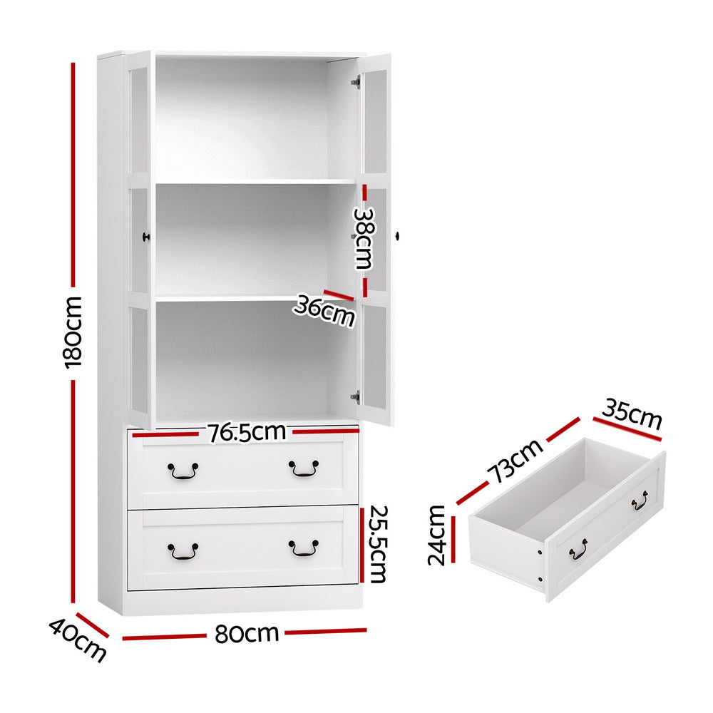 Artiss Buffet Sideboard 180cm Hutch Storage Cabinet Kitchen Drawer Door White FUR-C-GLASS-SID180-WH-ABC