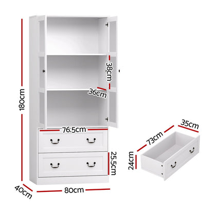Artiss Buffet Sideboard 180cm Hutch Storage Cabinet Kitchen Drawer Door White FUR-C-GLASS-SID180-WH-ABC