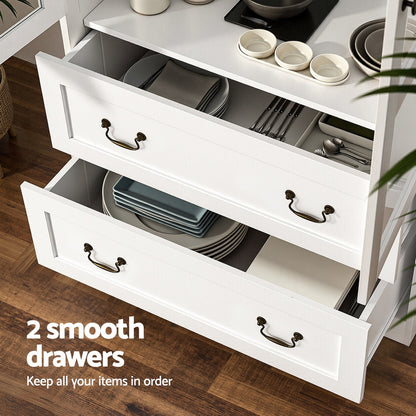 Artiss Buffet Sideboard 180cm Hutch Storage Cabinet Kitchen Drawer Door White FUR-C-GLASS-SID180-WH-ABC