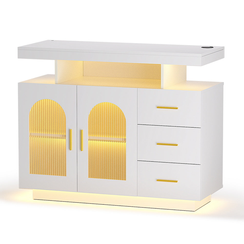 Artiss Buffet Sideboard Cabinet LED Clear Door Kitchen Storage Drawers White FUR-C-SID-LED-WH-AB