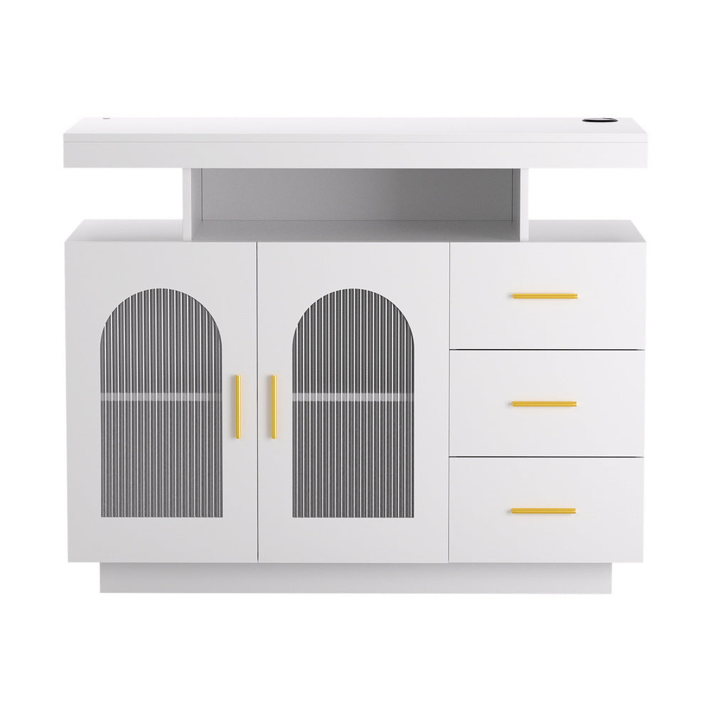 Artiss Buffet Sideboard Cabinet LED Clear Door Kitchen Storage Drawers White FUR-C-SID-LED-WH-AB