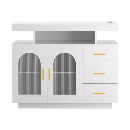 Artiss Buffet Sideboard Cabinet LED Clear Door Kitchen Storage Drawers White FUR-C-SID-LED-WH-AB