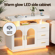 Artiss Buffet Sideboard Cabinet LED Clear Door Kitchen Storage Drawers White FUR-C-SID-LED-WH-AB