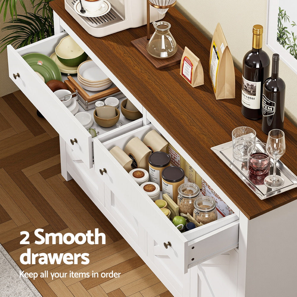 Artiss Buffet Sideboard Storage Cabinet Kitchen Cupboard 2 Drawers 140CM White FUR-C-SID140-WH-AB