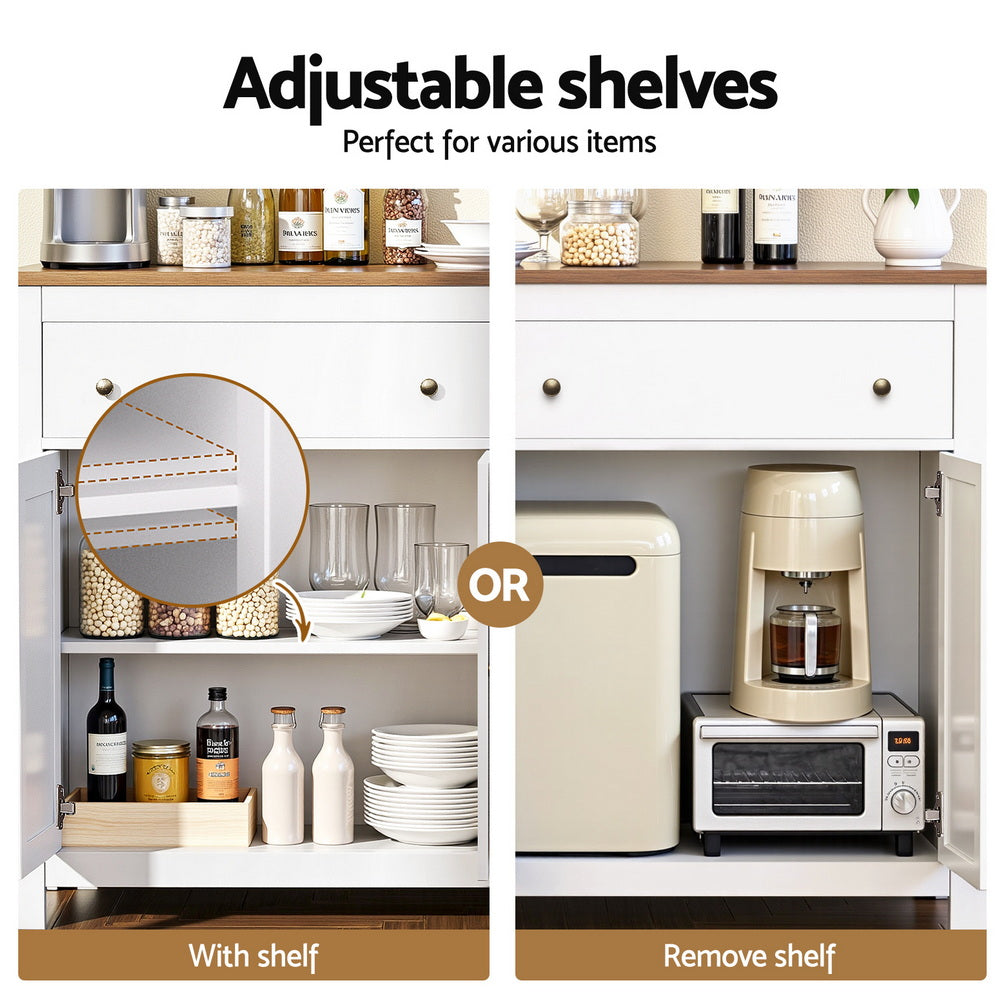 Artiss Buffet Sideboard Storage Cabinet Kitchen Cupboard 2 Drawers 140CM White FUR-C-SID140-WH-AB