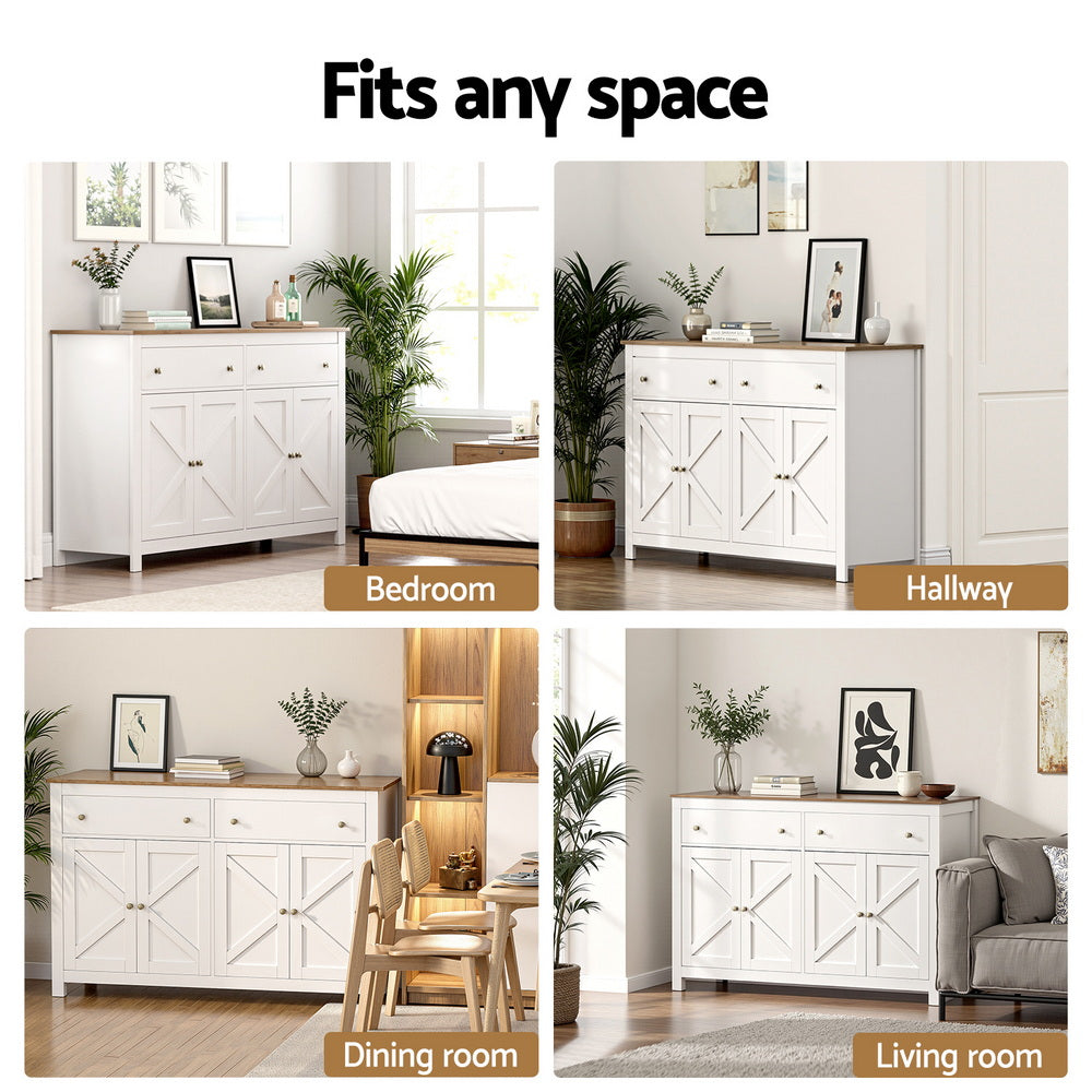 Artiss Buffet Sideboard Storage Cabinet Kitchen Cupboard 2 Drawers 140CM White FUR-C-SID140-WH-AB