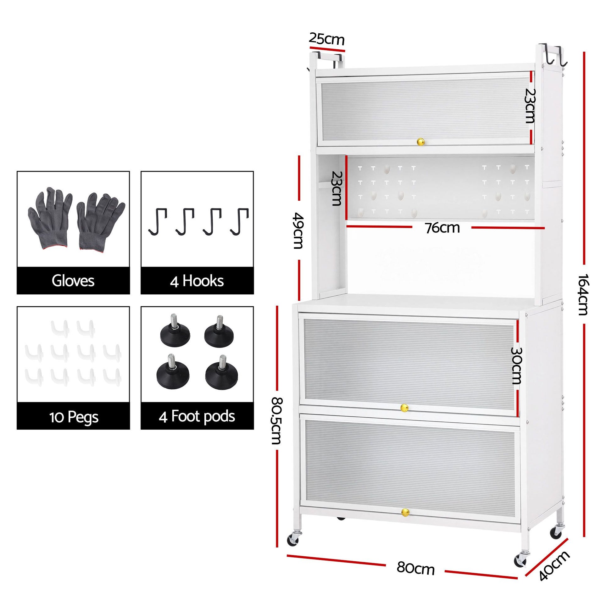 Artiss Kitchen Cabinet Storage Shelves Pegboard Cupboard Sideboard 80CMX164CM FUR-CAB-MEL-80X164-WH