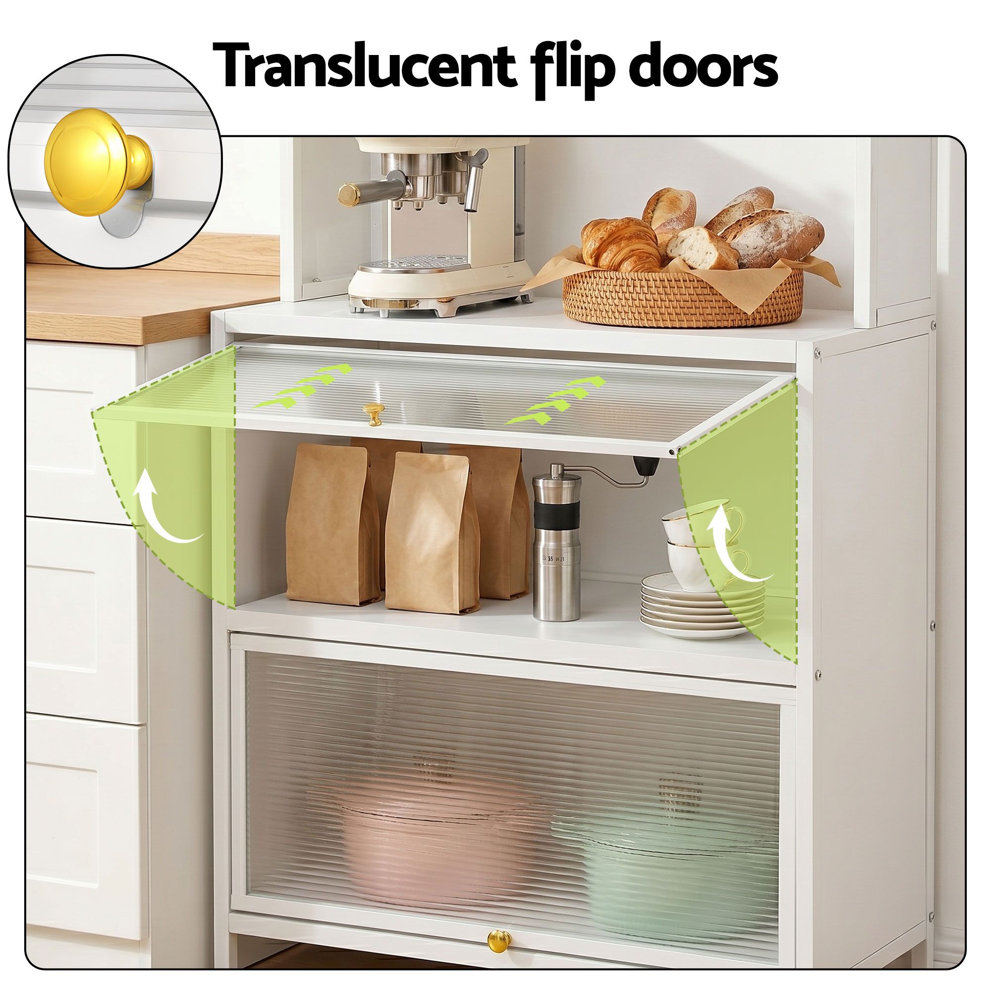 Artiss Kitchen Cabinet Storage Shelves Pegboard Cupboard Sideboard 80CMX164CM FUR-CAB-MEL-80X164-WH