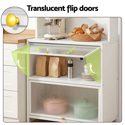 Artiss Kitchen Cabinet Storage Shelves Pegboard Cupboard Sideboard 80CMX164CM FUR-CAB-MEL-80X164-WH