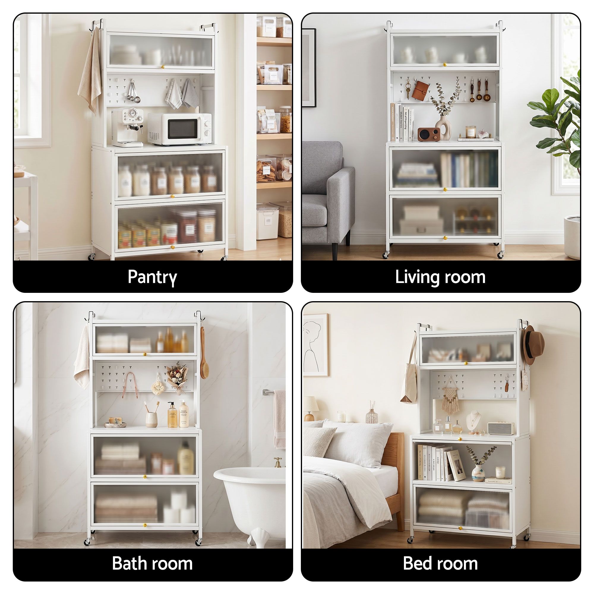 Artiss Kitchen Cabinet Storage Shelves Pegboard Cupboard Sideboard 80CMX164CM FUR-CAB-MEL-80X164-WH