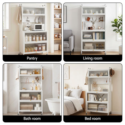 Artiss Kitchen Cabinet Storage Shelves Pegboard Cupboard Sideboard 80CMX164CM FUR-CAB-MEL-80X164-WH