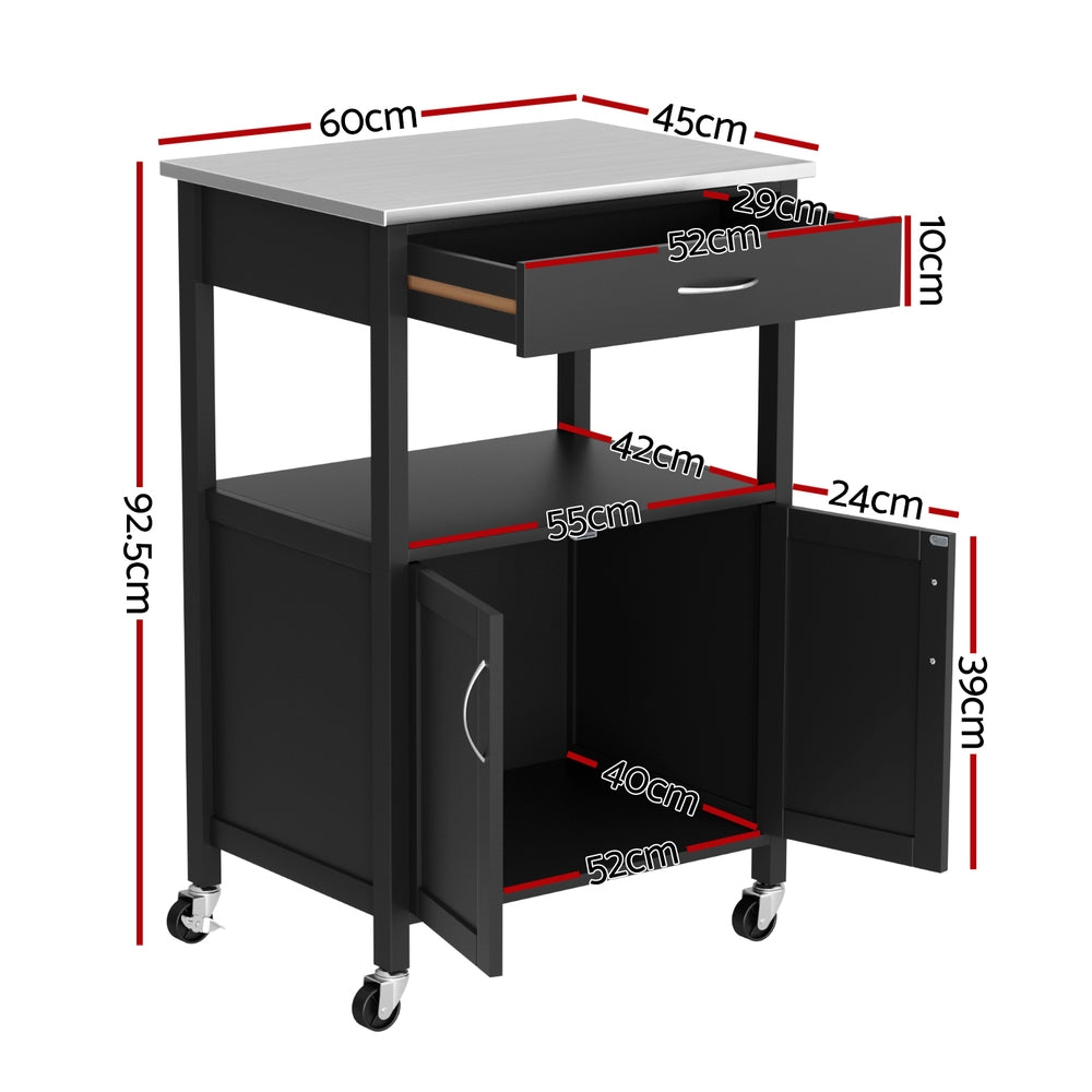 Artiss Kitchen Island Trolley Rolling Serving Cart Storage Drawer Cupboard 60cm FUR-G-KI-60-BK