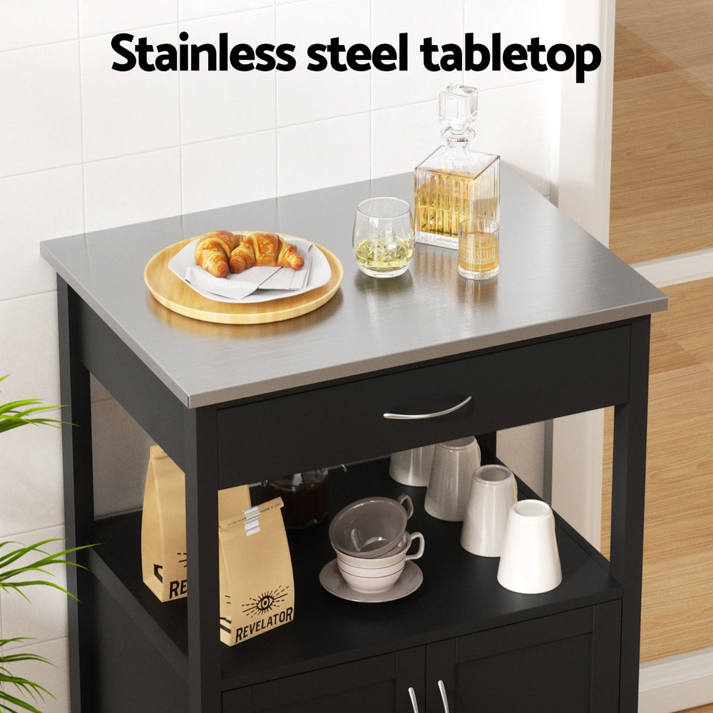 Artiss Kitchen Island Trolley Rolling Serving Cart Storage Drawer Cupboard 60cm FUR-G-KI-60-BK