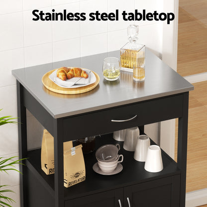 Artiss Kitchen Island Trolley Rolling Serving Cart Storage Drawer Cupboard 60cm FUR-G-KI-60-BK