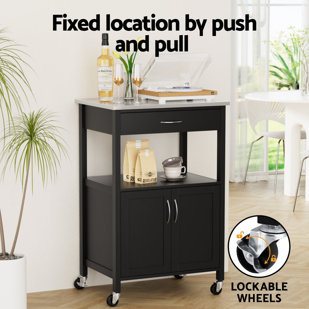 Artiss Kitchen Island Trolley Rolling Serving Cart Storage Drawer Cupboard 60cm FUR-G-KI-60-BK