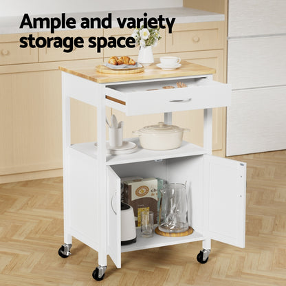 Artiss Kitchen Island Trolley Rolling Serving Cart Storage Drawer Cupboard 60cm FUR-G-KI-60-WH