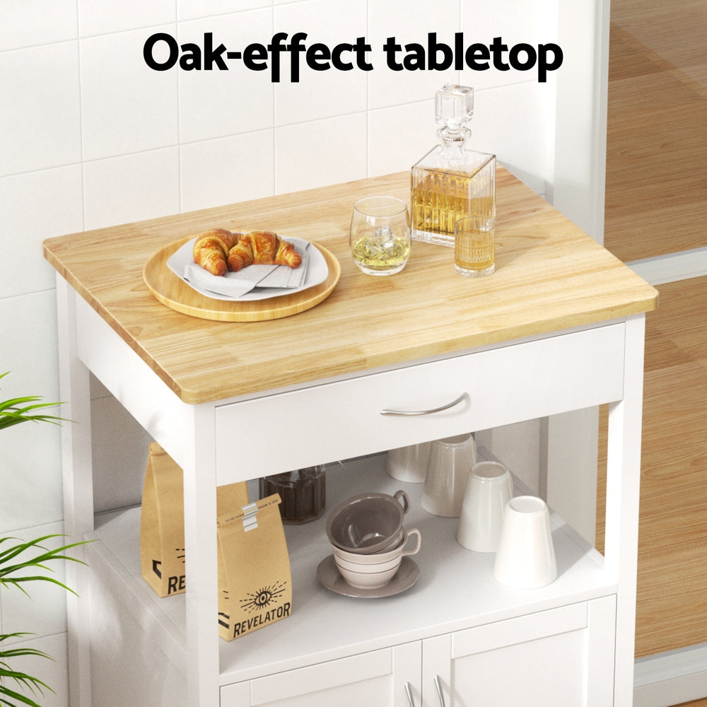 Artiss Kitchen Island Trolley Rolling Serving Cart Storage Drawer Cupboard 60cm FUR-G-KI-60-WH