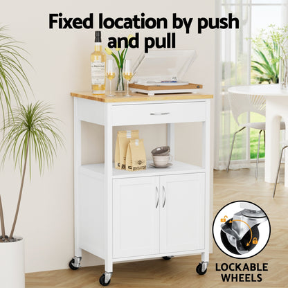 Artiss Kitchen Island Trolley Rolling Serving Cart Storage Drawer Cupboard 60cm FUR-G-KI-60-WH