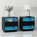 Artiss 2x Bedside Table LED with 2 Shelves - HANA Black FUR-R-BS-LED-01-BKX2