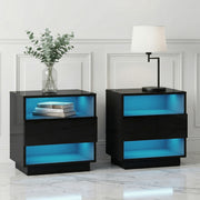 Artiss 2x Bedside Table LED with 2 Shelves - HANA Black FUR-R-BS-LED-01-BKX2