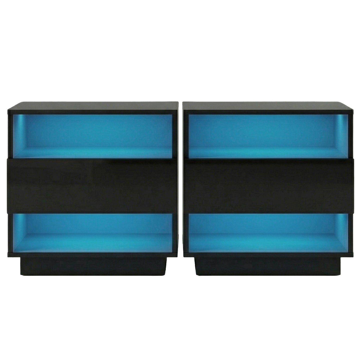 Artiss 2x Bedside Table LED with 2 Shelves - HANA Black FUR-R-BS-LED-01-BKX2