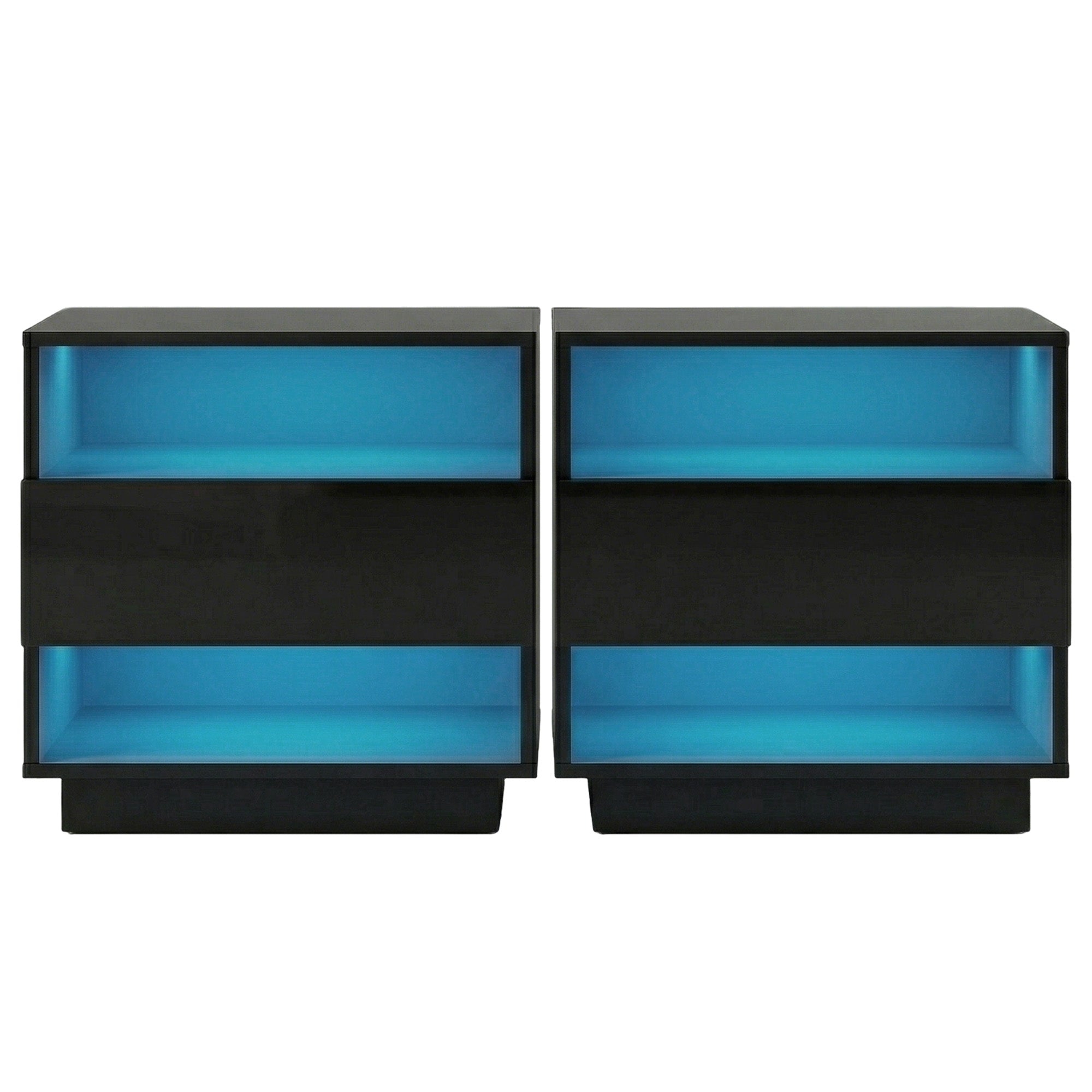 Artiss 2x Bedside Table LED with 2 Shelves - HANA Black FUR-R-BS-LED-01-BKX2