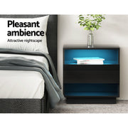 Artiss 2x Bedside Table LED with 2 Shelves - HANA Black FUR-R-BS-LED-01-BKX2