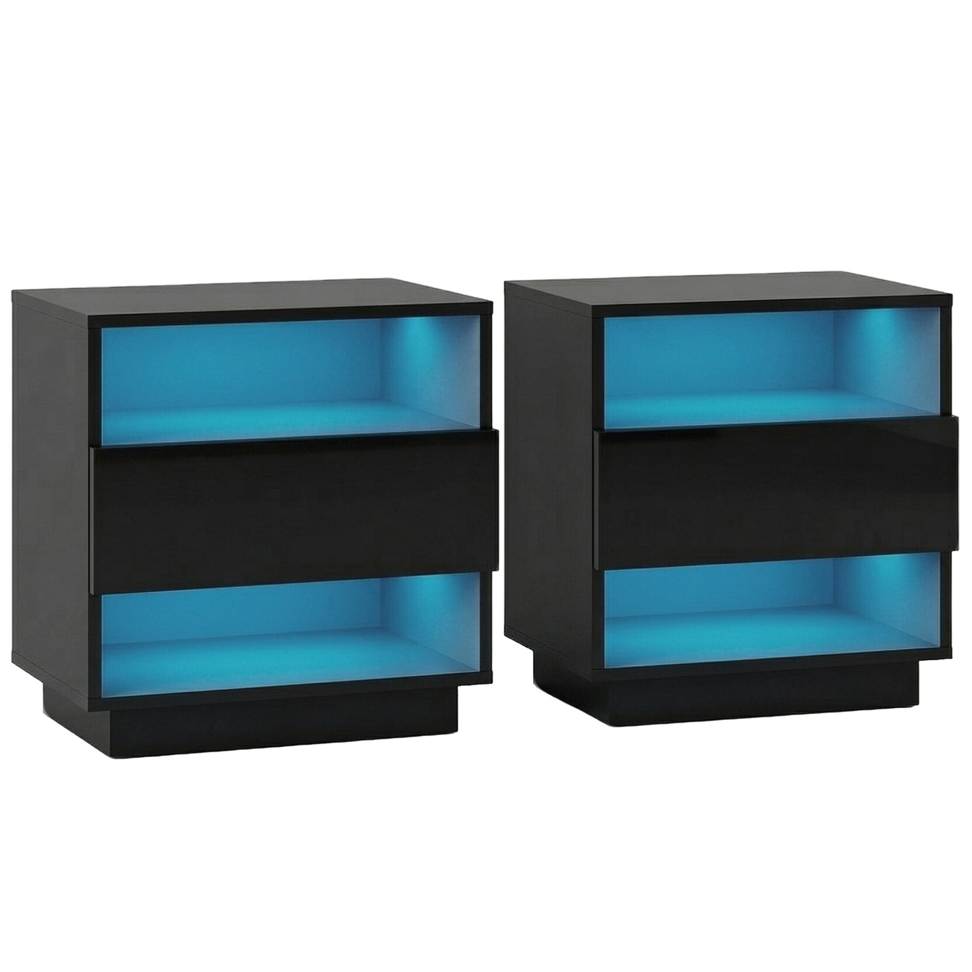 Artiss 2x Bedside Table LED with 2 Shelves - HANA Black FUR-R-BS-LED-01-BKX2