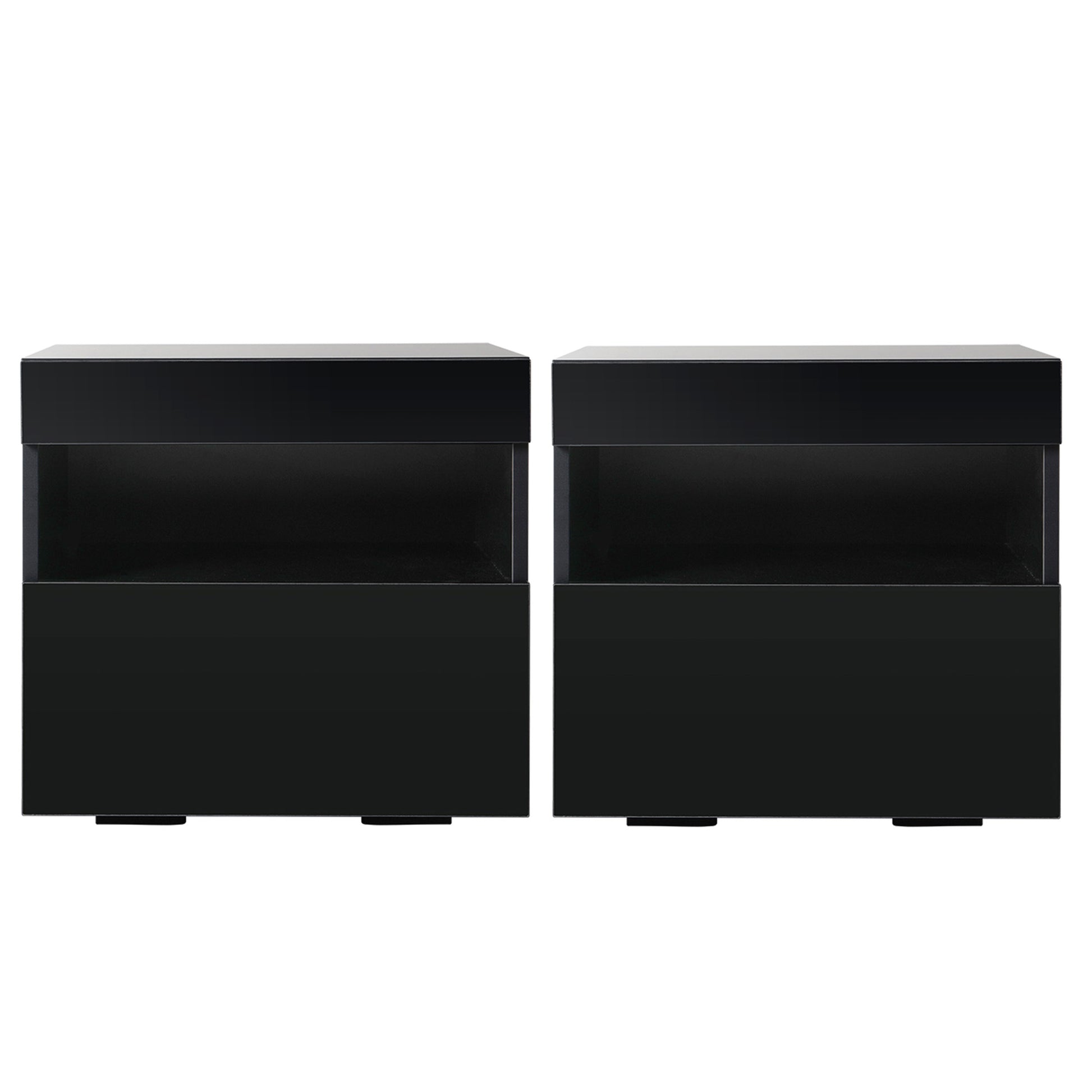 Artiss 2x Bedside Table LED - HERES Black FUR-R-BS-LED-04-BKX2