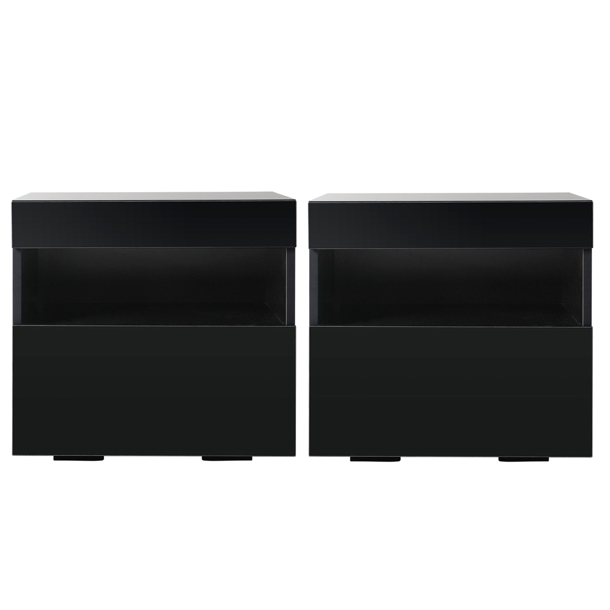 Artiss 2x Bedside Table LED - HERES Black FUR-R-BS-LED-04-BKX2
