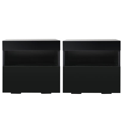 Artiss 2x Bedside Table LED - HERES Black FUR-R-BS-LED-04-BKX2
