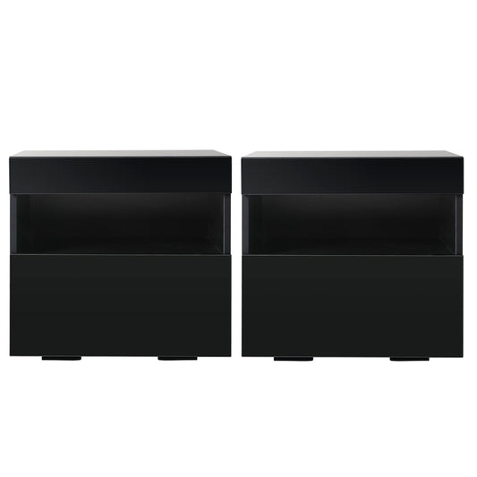 Artiss 2x Bedside Table LED - HERES Black FUR-R-BS-LED-04-BKX2