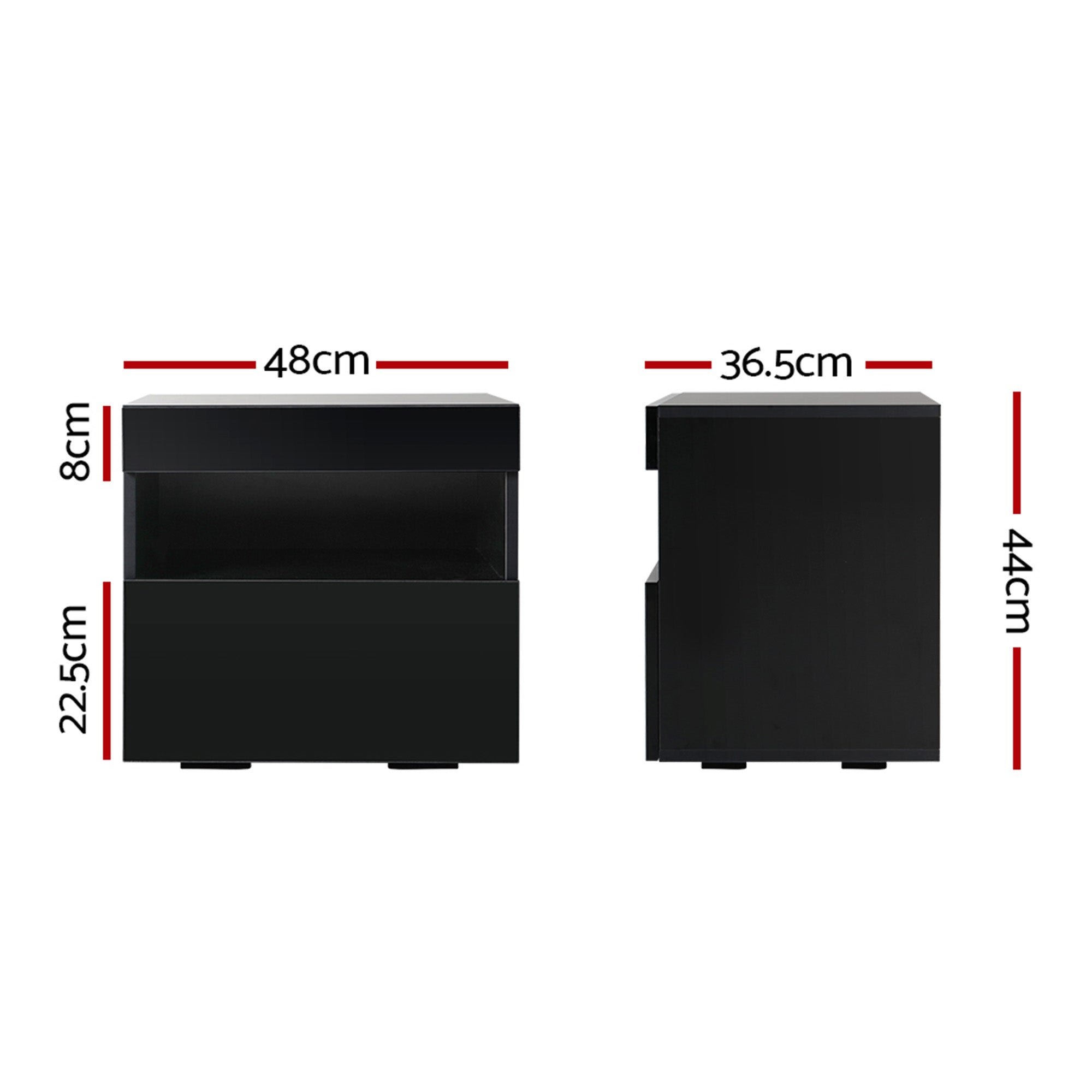 Artiss 2x Bedside Table LED - HERES Black FUR-R-BS-LED-04-BKX2