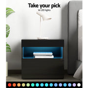 Artiss 2x Bedside Table LED - HERES Black FUR-R-BS-LED-04-BKX2