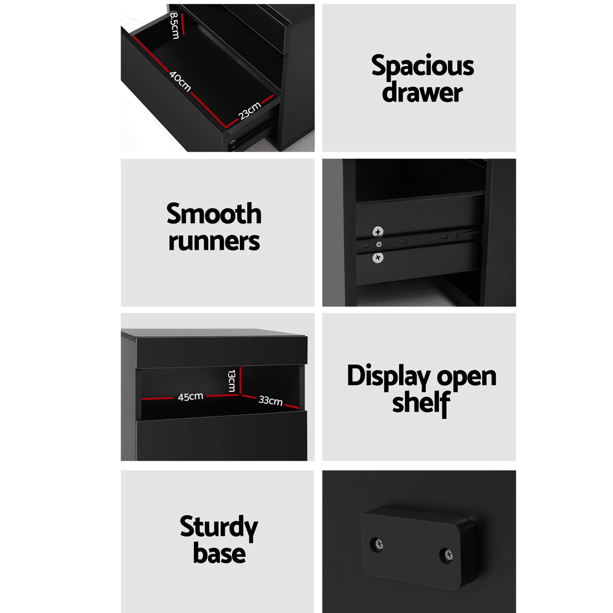 Artiss 2x Bedside Table LED - HERES Black FUR-R-BS-LED-04-BKX2